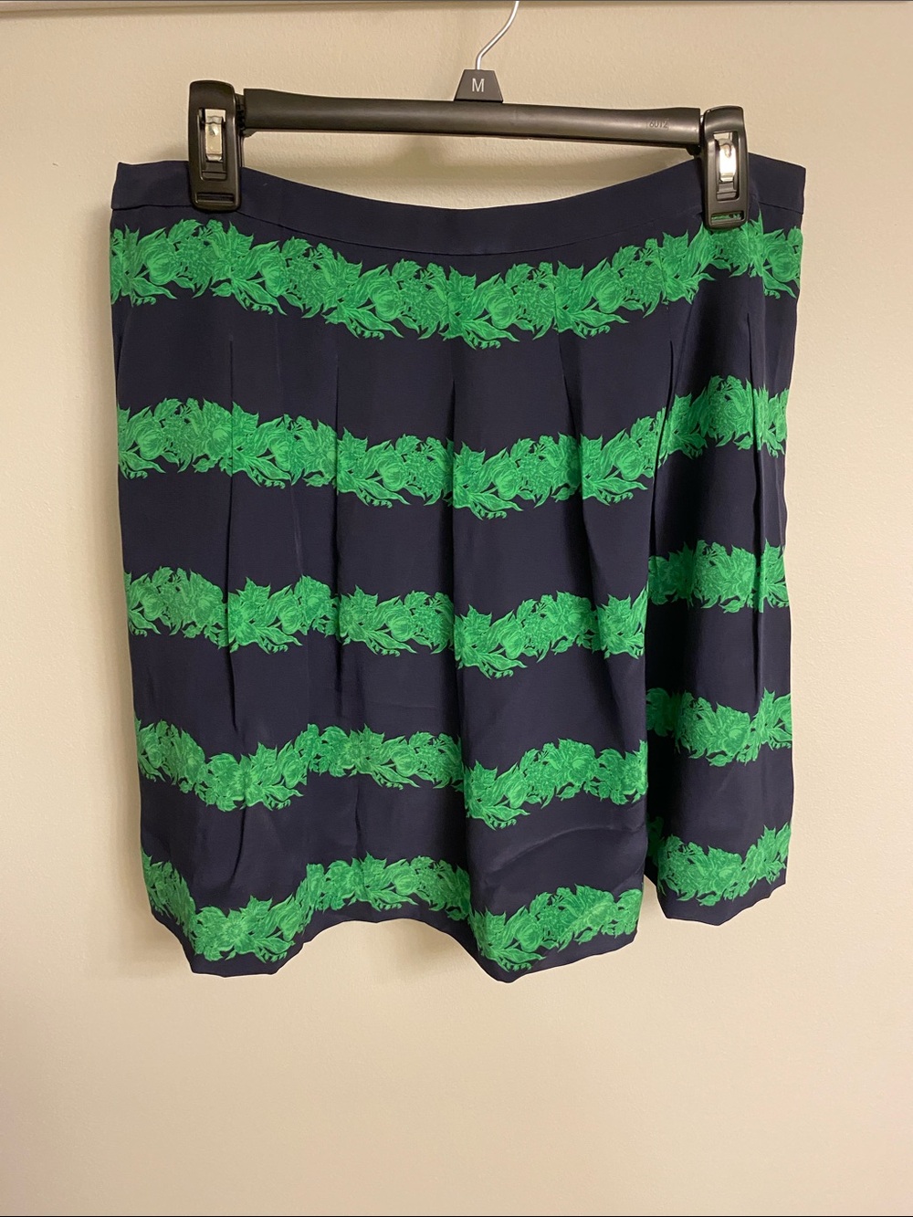 J. Crew Navy Skirt with Green Floral Band
